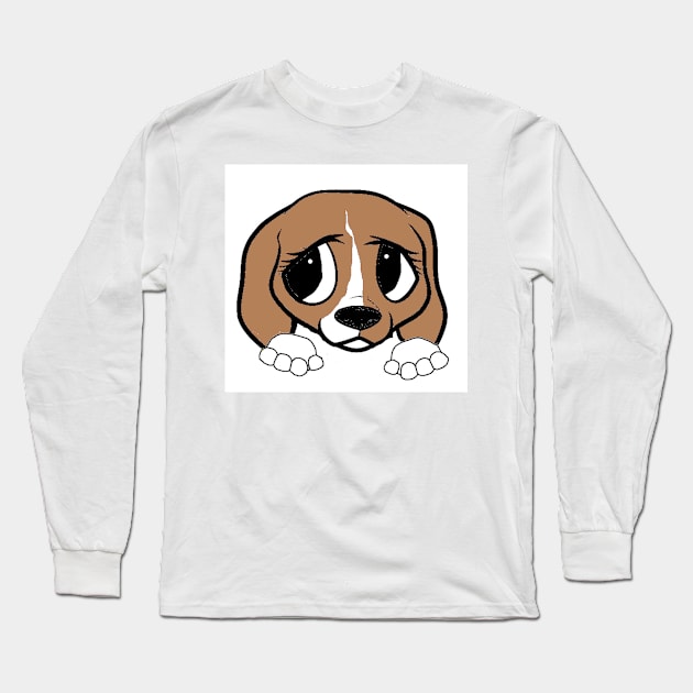 Beagle tan white peeking cartoon Long Sleeve T-Shirt by Wanderingangel